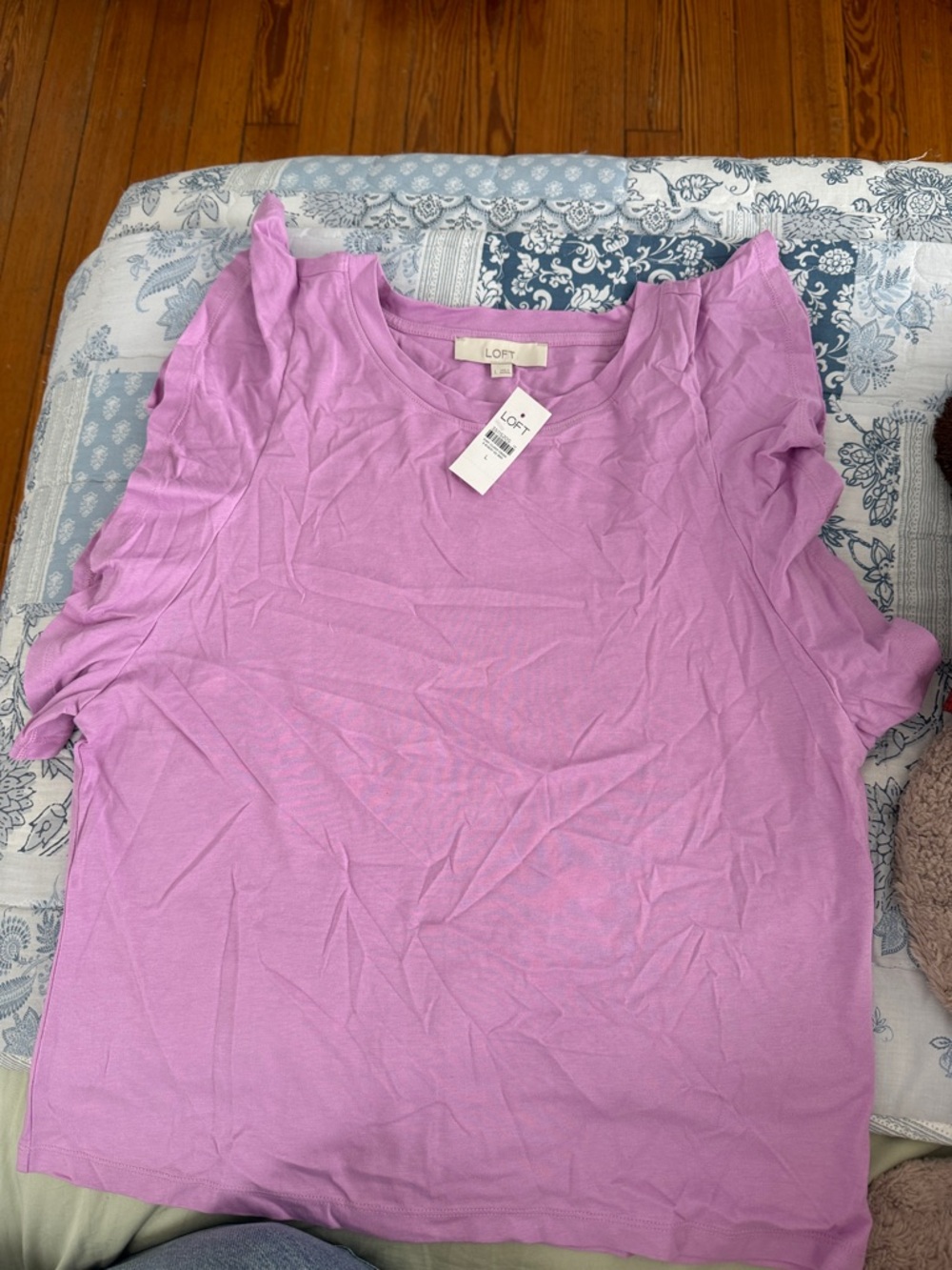 LOFT Lavender Ruffle Sleeve Short Sleeve Tee